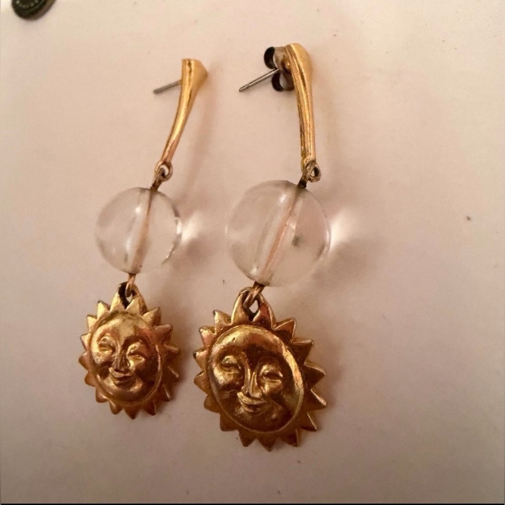 Vintage gold sun earrings
